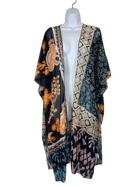 Boho Patchwork Kimono Duster One Size Sheer Floral Paisley Open Front Cover Up